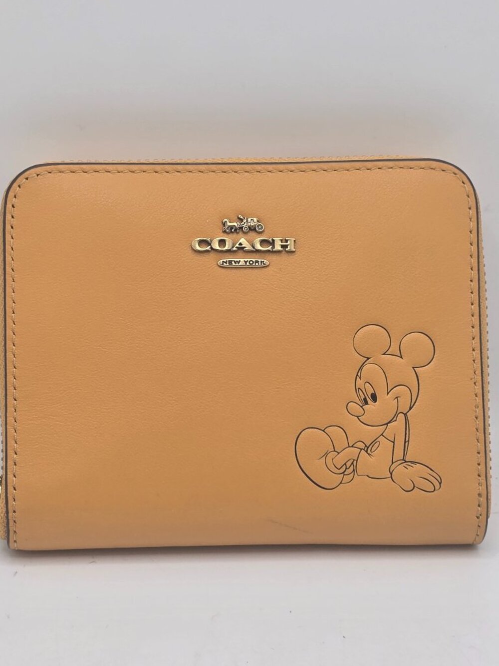 Coach x Disney Mickey Mouse Zip Around Wallet Leather Beige Limited Edition NWT
